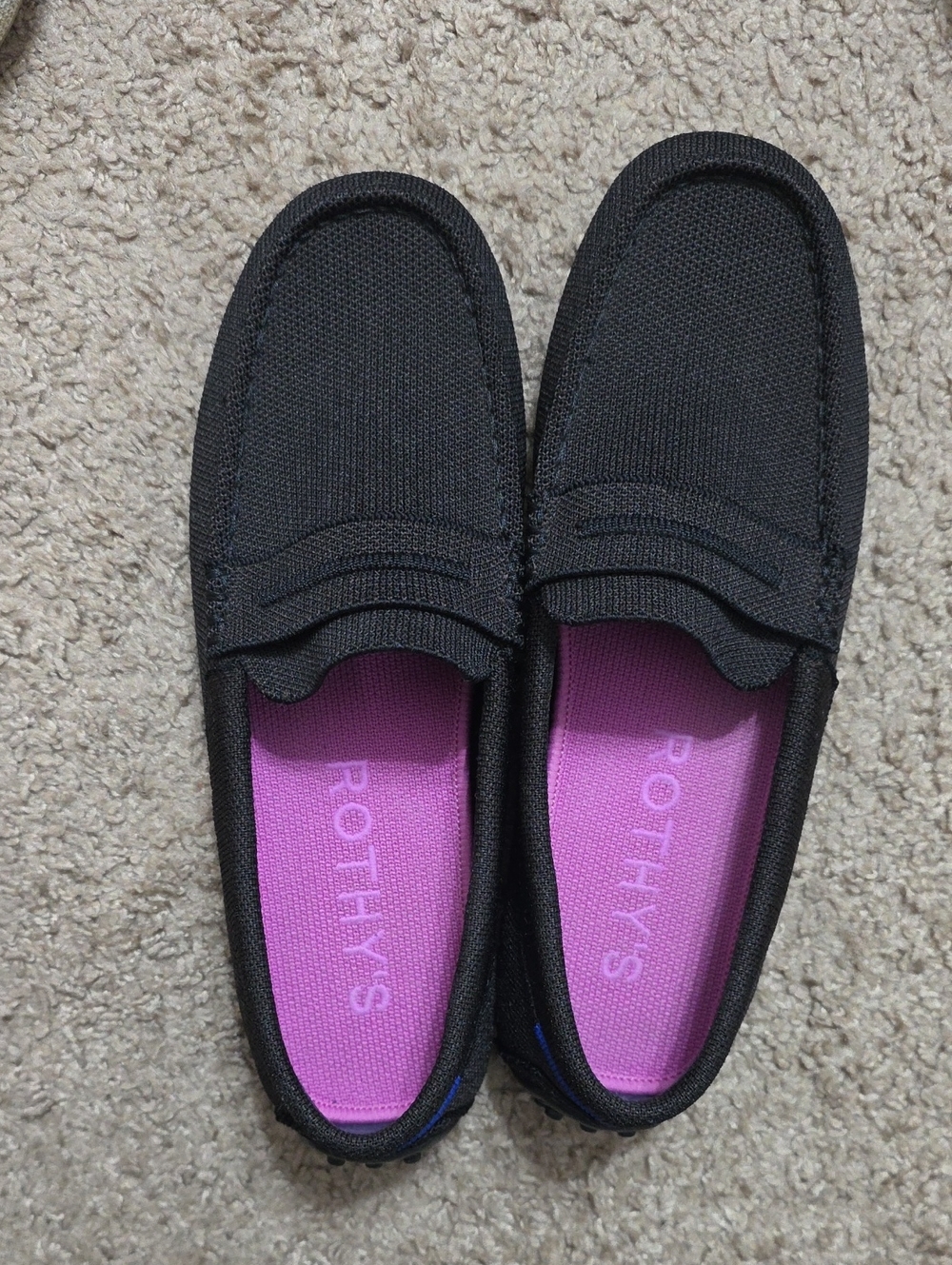 Rothy's Men's Black Knit Loafers with Purple Insoles